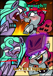 Size: 1240x1754 | Tagged: safe, artist:jully-park, derpibooru import, oc, oc only, oc:ailee hatter, oc:ella evans, bat pony, pony, unicorn, comic:how i meet my chaotic friends, comic, horn