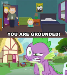 Size: 843x948 | Tagged: safe, derpibooru import, edit, edited screencap, screencap, spike, dragon, g4, just for sidekicks, season 3, 1000 years in photoshop, angry, butters stotch, gritted teeth, grumpy spike, linda stotch, my little pony: friendship is magic, needs more jpeg, south park, spike is not amused, stephen stotch, teeth, unamused, wingless spike