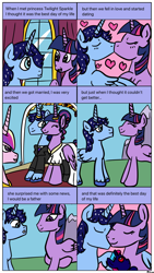 Size: 1080x1920 | Tagged: safe, artist:wrath-marionphauna, derpibooru import, princess cadance, twilight sparkle, twilight sparkle (alicorn), oc, oc:blue thunder, oc:prince thunderbolt, alicorn, g4, canon x oc, clothes, comic, dress, marriage, shipping, wedding, wedding dress