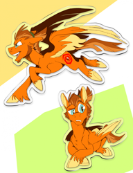 Size: 1682x2190 | Tagged: safe, artist:hallowraith, derpibooru import, oc, oc only, oc:carmine garnet, pegasus, blue eyes, brown mane, large wings, orange fur, pegasus oc, wings