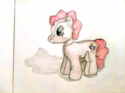 Size: 4032x3016 | Tagged: safe, artist:jakusi, derpibooru import, pinkie pie, earth pony, pony, g4, /pnk/, female, mare, pinktober, plushie, shadow, solo, traditional art