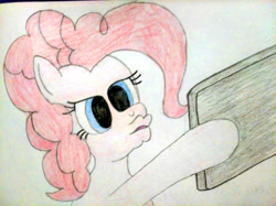 Size: 4032x3016 | Tagged: safe, artist:jakusi, derpibooru import, pinkie pie, earth pony, pony, g4, /pnk/, cellphone, duckface, female, mare, phone, pinktober, pose, selfie, smartphone, solo, traditional art