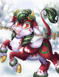 Size: 2550x3300 | Tagged: safe, artist:mychelle, derpibooru import, oc, oc only, oc:joy, cow, ears, female, floppy ears, snow, snowfall, solo, wings