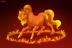 Size: 3704x2438 | Tagged: safe, artist:jenery, derpibooru import, oc, oc only, horse, fire, solo