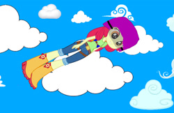 Size: 1110x720 | Tagged: safe, artist:applebloomfun, derpibooru import, apple bloom, human, equestria girls, g4, falling, skydiving, solo