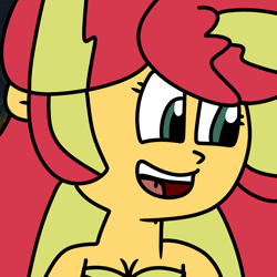 Size: 1000x1000 | Tagged: safe, artist:jadeharmony, derpibooru import, sunset shimmer, mermaid, equestria girls, g4, bra, female, happy, mermaidized, open mouth, open smile, seashell, seashell bra, smiling, solo, species swap, the little mermaid, underwater, underwear, water