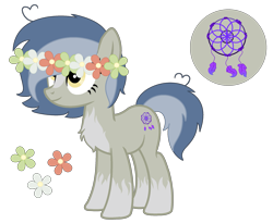 Size: 2315x1900 | Tagged: safe, artist:izzakenna, derpibooru import, oc, oc:pascal, earth pony, pony, female, floral head wreath, flower, mare, simple background, solo, transparent background