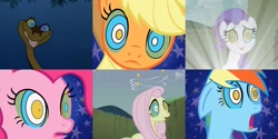 Size: 1920x960 | Tagged: safe, derpibooru import, edit, edited screencap, screencap, applejack, fluttershy, pinkie pie, rainbow dash, rarity, g4, the return of harmony, circling stars, dizzy, hedge maze, hypno eyes, hypnosis, hypnotized, kaa, kaa eyes, maze, my little pony: friendship is magic