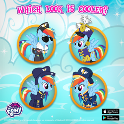 Size: 1080x1080 | Tagged: safe, derpibooru import, rainbow dash, pegasus, pony, g4, ancient wonderbolts uniform, aviator sunglasses, bomber jacket, clothes, female, game screencap, gameloft, hat, jacket, mare, screenshots, solo, sunglasses, uniform