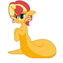 Size: 1598x1598 | Tagged: safe, artist:jadeharmony, derpibooru import, sunset shimmer, lamia, pony, unicorn, g4, alternate hairstyle, base used, cute, female, horn, lamiafied, mare, simple background, smiling, solo, species swap, sunset slither, transparent background