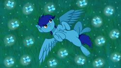 Size: 3840x2160 | Tagged: safe, artist:snowheart2004, derpibooru import, album:colors of life, flower, grass, looking away, lying down, solo, spread wings, wings