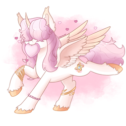 Size: 1500x1500 | Tagged: safe, artist:maravor, derpibooru import, oc, oc only, alicorn, pony, alicorn oc, bracelet, commission, hair over eyes, heart, horn, jewelry, mouth hold, solo, wings, ych result