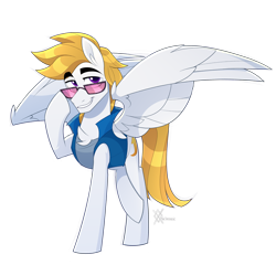 Size: 2450x2350 | Tagged: safe, artist:thewandie, derpibooru import, oc, oc:lightpoint, pegasus, pony, bipedal, clothes, glasses, male, simple background, solo, spread wings, stallion, transparent background, wings