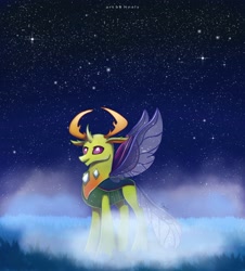 Size: 2528x2791 | Tagged: safe, artist:nnaly, derpibooru import, thorax, changedling, changeling, g4, antlers, king thorax, male, mist, night, night sky, sky, solo, spread wings, stars, wings