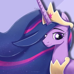 Size: 2000x2000 | Tagged: safe, artist:nnaly, derpibooru import, princess twilight 2.0, twilight sparkle, twilight sparkle (alicorn), alicorn, pony, g4, the last problem, crown, ethereal mane, female, horn, jewelry, mare, my little pony: friendship is magic, older, older twilight, older twilight sparkle (alicorn), peytral, regalia, signature, smiling, solo, sparkles, sparkly eyes, wingding eyes