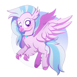 Size: 2000x2000 | Tagged: safe, artist:nnaly, derpibooru import, silverstream, classical hippogriff, hippogriff, g4, female, partially transparent background, signature, simple background, smiling, solo, sparkles, sparkly eyes, spread wings, wingding eyes, wings