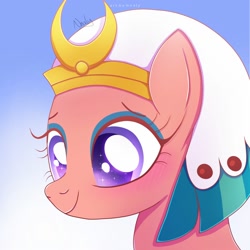 Size: 2000x2000 | Tagged: safe, artist:nnaly, derpibooru import, somnambula, pegasus, pony, g4, bust, female, gradient background, mare, portrait, smiling, solo, sparkles, sparkly eyes, wingding eyes