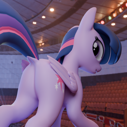 Size: 1920x1920 | Tagged: safe, artist:meng xin, derpibooru import, twilight sparkle, twilight sparkle (alicorn), alicorn, pony, g4, 3d, 3d model, blender, butt, butt focus, dock, featureless crotch, female, folded wings, looking back, mare, plot, solo, tail, twibutt, wings