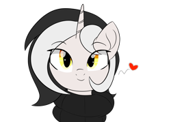 Size: 2800x2000 | Tagged: safe, artist:bestponies, derpibooru import, oc, oc only, oc:diamond horseshoe, pony, unicorn, clothes, cute, eye clipping through hair, female, golden eyes, happy, heart, horn, looking at you, mare, simple background, smiling, solo, sweater, transparent background, unicorn oc