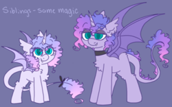 Size: 800x500 | Tagged: safe, artist:php193, derpibooru import, oc, oc only, bat pony, unicorn, bat wings, bow, duo, duo male and female, female, horn, leonine tail, male, mare, siblings, stallion, tail, tail bow, unnamed oc, wings