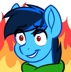 Size: 537x541 | Tagged: safe, artist:mxiiisy, derpibooru import, oc, oc only, oc:cobalt chaser, pegasus, pony, blue coat, blue mane, clothes, digital art, emotes, fire, hoodie, jacket, male, meme, pegasus oc, red eyes, simple background, solo, sweater, this is fine, transparent background