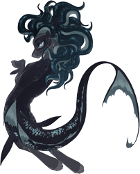 Size: 3369x4162 | Tagged: safe, artist:unknown-artist99, derpibooru import, oc, oc only, hybrid, merpony, seapony (g4), bubble, commission, curly hair, cute, digital art, dorsal fin, female, fin, fins, fish tail, flowing mane, flowing tail, green eyes, high res, horn, lidded eyes, looking at you, mare, ocean, scales, signature, simple background, smiling, smiling at you, solo, swimming, tail, transparent background, underwater, unshorn fetlocks, water