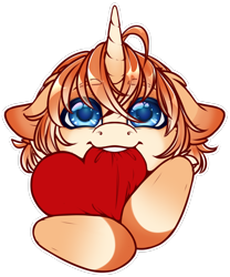 Size: 2500x3000 | Tagged: safe, artist:dewdropinn, derpibooru import, oc, oc only, oc:dawn light, unicorn, commission, ears, floppy ears, heart, heart pillow, holiday, horn, pillow, simple background, solo, transparent background, valentine's day, valentine's day 2025, ych result