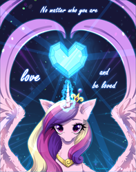 Size: 2427x3084 | Tagged: safe, artist:avrameow, derpibooru import, princess cadance, alicorn, pony, g4, crystal heart, glowing, glowing horn, holiday, horn, looking at you, solo, valentine's day, valentine's day 2025