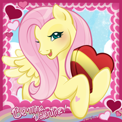 Size: 2400x2400 | Tagged: safe, artist:sparkytopia, derpibooru import, fluttershy, pegasus, pony, g3, g4, chocolate box, female, g4 to g3, generation leap, heart, hearts and hooves day, holiday, looking at you, mare, missing cutie mark, open mouth, open smile, smiling, solo, text, valentine's day, ych example, your character here