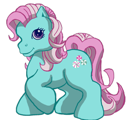 Size: 1024x959 | Tagged: safe, artist:anscathmarcach, artist:collegeman1998, derpibooru import, minty, earth pony, pony, g3, chonk, cute, female, mare, mintabetes, raised hoof, raised leg, simple background, smiling, solo, transparent background