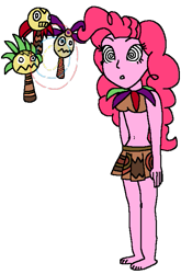 Size: 473x715 | Tagged: safe, artist:kingdom-of-rp, derpibooru import, pinkie pie, human, equestria girls, g4, donkey kong (series), donkey kong country returns, female, hypno pie, hypnosis, hypnotized, looking at each other, looking at someone, simple background, the maraca gang, tiki, transparent background