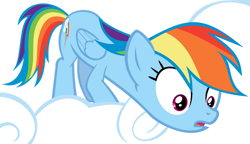 Size: 1024x588 | Tagged: safe, artist:kevinerino, derpibooru import, rainbow dash, pegasus, pony, g4, the mysterious mare do well, cloud, female, looking down, mare, my little pony: friendship is magic, reaction image, simple background, solo, transparent background, vector