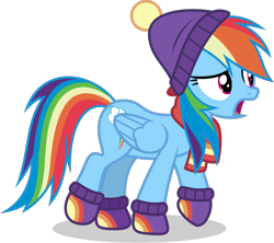 Size: 972x865 | Tagged: safe, artist:luckreza8, derpibooru import, rainbow dash, pegasus, pony, g4, .svg available, absurd resolution, clothes, female, hat, hoof shoes, mare, mittens, my little pony best gift ever, my little pony: friendship is magic, open mouth, scarf, simple background, solo, transparent background, vector, walking, winter outfit