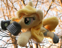 Size: 2936x2260 | Tagged: safe, artist:bastler, derpibooru import, oc, oc only, oc:psychoshy, pegasus, pony, fallout equestria, fallout equestria: project horizons, fanfic art, female, irl, mare, outdoors, photo, plushie, power hoof, solo