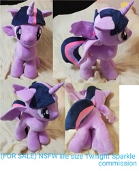 Size: 1386x1696 | Tagged: safe, artist:furrysale, derpibooru import, twilight sparkle, twilight sparkle (alicorn), alicorn, pony, g4, butt, commission, featureless crotch, female, life size, mare, plot, plushie, solo, spread wings, twibutt, wings, ych example, your character here