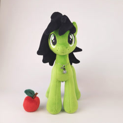 Size: 1200x1200 | Tagged: safe, artist:larsen toys, derpibooru import, oc, oc:anon filly, earth pony, apple, cute, female, filly, foal, food, jewelry, mare, photo, plushie, sale, solo