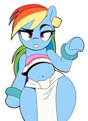 Size: 711x979 | Tagged: safe, artist:_ton618_, derpibooru import, rainbow dash, pegasus, pony, semi-anthro, g4, belly, belly button, bipedal, chel, clothes, cosplay, costume, female, furrowed brow, loincloth, looking at you, mare, midriff, simple background, solo, the road to el dorado, white background, wide hips