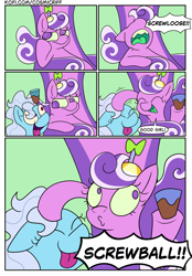 Size: 1640x2360 | Tagged: safe, artist:c0smicriff, derpibooru import, screw loose, screwball, earth pony, pony, comic:a screwy reunion, g4, chocolate, chocolate milk, comic, female, mare, milk, throne