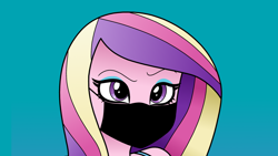 Size: 3840x2160 | Tagged: safe, derpibooru import, editor:brokenadam, dean cadance, princess cadance, equestria girls, friendship games, g4, 16:9, 4k, absurd resolution, coronavirus, covid-19, eyeshadow, face mask, gradient background, high res, makeup, mask, solo