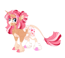 Size: 4600x4100 | Tagged: safe, artist:gigason, derpibooru import, oc, oc only, oc:love letter, classical unicorn, pony, unicorn, absurd resolution, adoptable, adult blank flank, appaloosa, blank flank, blaze (coat marking), blue eyes, brown coat, brown tail, chest fluff, cloven hooves, coat markings, colored, colored belly, colored eyebrows, colored hooves, colored pinnae, colored tail, eye clipping through hair, eyelashes, facial markings, feminine stallion, fetlock tuft, flat colors, heart, heart mark, hooves, horn, leg markings, leonine tail, looking at you, male, male oc, mismatched hooves, multicolored hooves, obtrusive watermark, pale belly, pencil, pencil behind ear, pink hooves, pink mane, pink tail, shaggy mane, simple background, smiling, smiling at you, socks (coat marking), solo, splotches, stallion, stallion oc, standing, striped horn, striped mane, striped tail, tail, three quarter view, three toned mane, three toned tail, transparent background, two toned coat, unicorn horn, unshorn fetlocks, watermark