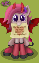 Size: 1280x2048 | Tagged: safe, artist:maslivka, derpibooru import, oc, oc only, oc:sunnyhugs d'amiss, hybrid, pony, front view, looking at you, mouth hold, simple background, sitting, solo, text