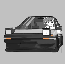 Size: 2102x2076 | Tagged: safe, artist:morningbullet, derpibooru import, oc, oc only, oc:noot, earth pony, pony, car, earth pony oc, female, gray background, initial d, mare, ponies driving cars, simple background, sketch, solo, toyota, toyota ae86