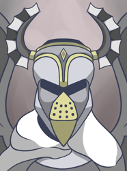 Size: 756x1017 | Tagged: safe, artist:cofido, derpibooru import, oc, oc only, oc:gerhardt weißfisch, griffon, equestria at war mod, armor, bust, griffon oc, helmet, hidden face, horned helmet, knight, portrait, solo