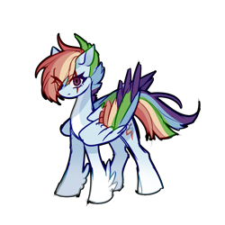 Size: 1382x1382 | Tagged: safe, artist:alus, derpibooru import, rainbow dash, pegasus, pony, g4, alternate hairstyle, colored wings, eye scar, facial scar, female, looking at you, mare, scar, simple background, white background, wings