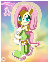 Size: 1920x2485 | Tagged: safe, artist:jamegerea, derpibooru import, fluttershy, equestria girls, g4, female, mobian, passepartout, skinny legs, sleeveless, solo, sonic the hedgehog (series), sonic x, sonicified, species swap