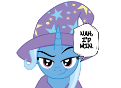 Size: 2455x1783 | Tagged: safe, artist:povitato, derpibooru import, trixie, pony, unicorn, g4, clothes, female, hat, horn, jujutsu kaisen, mare, meme, nah i'd win, simple background, smug, solo, transparent background, trixie's hat