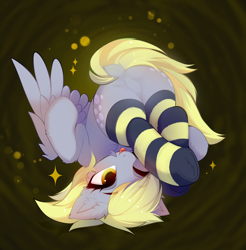 Size: 3758x3822 | Tagged: safe, artist:empress-twilight, derpibooru import, derpy hooves, pegasus, pony, g4, ;p, both cutie marks, bubble butt, butt, chest fluff, clothes, commission, dock, dock fluff, ear fluff, ears, eye clipping through hair, eyebrows, eyebrows visible through hair, eyelashes, featureless crotch, female, gradient background, high res, leg fluff, mare, my little pony: friendship is magic, one eye closed, plot, shiny mane, shiny tail, smiling, socks, solo, sparkles, spread wings, striped socks, tail, thick eyelashes, three quarter view, tongue, tongue out, underhoof, upside down, wings, ych result