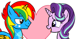 Size: 992x506 | Tagged: safe, artist:shieldwingarmorofgod, derpibooru import, starlight glimmer, oc, oc:shield wing, alicorn, unicorn, g4, canon x oc, female, heart, horn, male, shipping