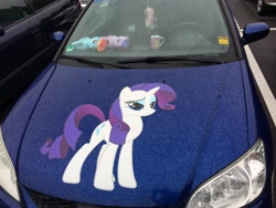 Size: 3264x2448 | Tagged: dead source, safe, derpibooru import, fluttershy, rainbow dash, rarity, twilight sparkle, pegasus, pony, unicorn, g4, 2014, car, galacon, horn, irl, old art, photo, plushie