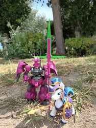 Size: 3000x4000 | Tagged: safe, artist:dingopatagonico, derpibooru import, shining armor, pony, unicorn, g4, guardians of harmony, guel's dilanza mobile suit, gundam, horn, outdoors, photo, toy